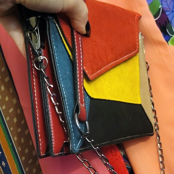 Retro 80s New Wave Style Colorblock Cross Body Bag - Picture 2 of 5